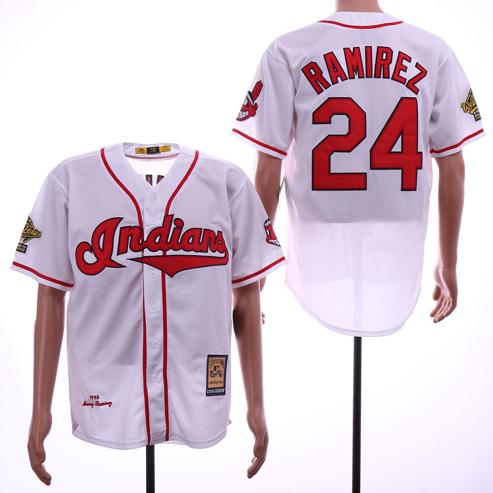 Men Cleveland Indians #24 Ramirez White Throwback 1995 MLB Jerseys